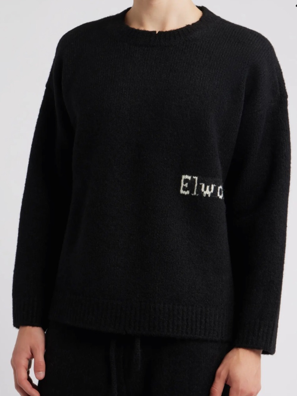 Elwood Oversize Crewneck Sweater Small Black Wool Blend Logo